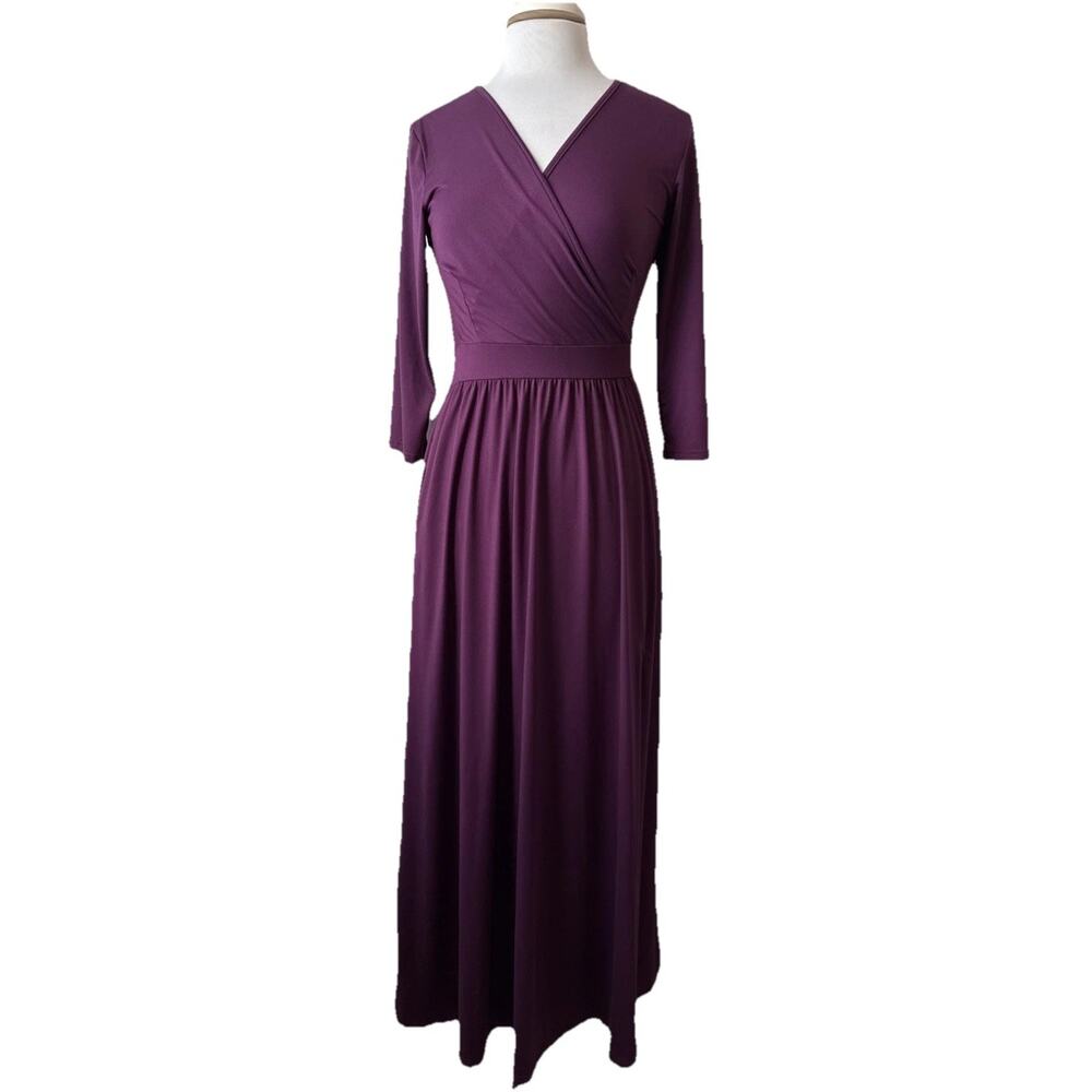 Whimsigoth Women’s M Purple Wrap Sexy Slit Maxi Dress Stretch Boho Travel Comfy